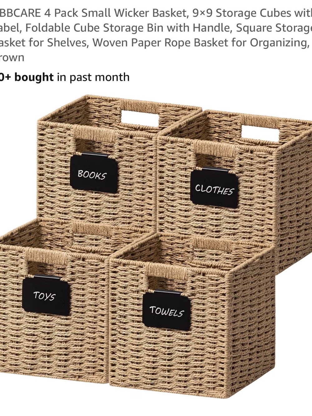 4-Pack Woven Storage Baskets with Chalkboard Labels - Brown